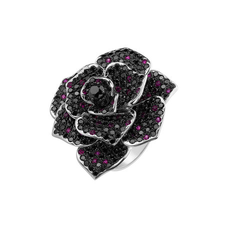 Ring with black diamonds and Ruby Midnight Witchery