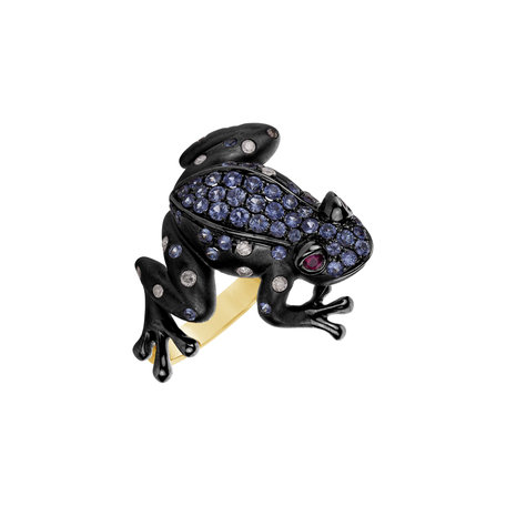 Diamond ring with Sapphire and Ruby Blue Frog