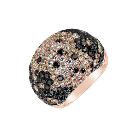 Ring with white, brown and black diamonds Sweet Kiss