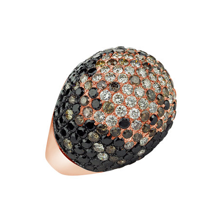 Ring with white, black and brown diamonds Midnight Glam
