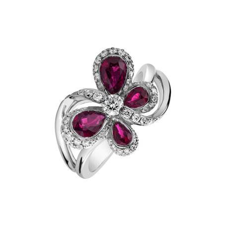 Diamond ring with Ruby Butterfly Flight