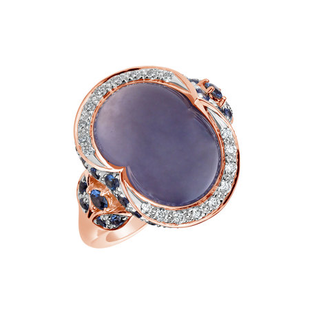 Diamond ring with Chalcedony and Sapphire Wonder Drop