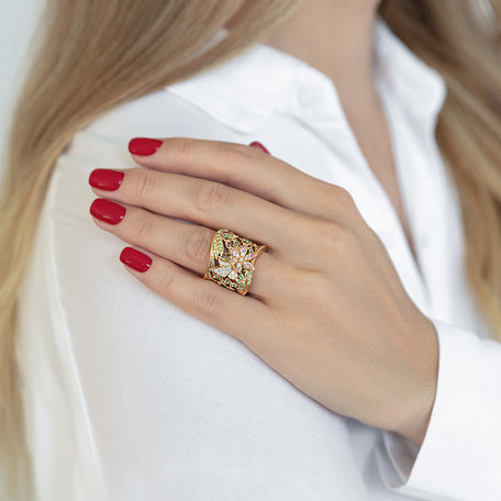 Diamond ring with Sapphire and Garnet Solar Garden