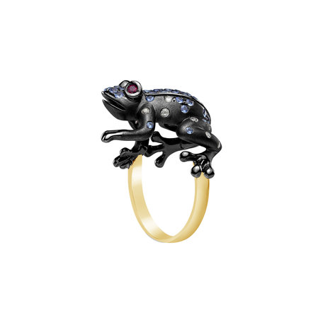 Diamond ring with Sapphire and Ruby Blue Frog