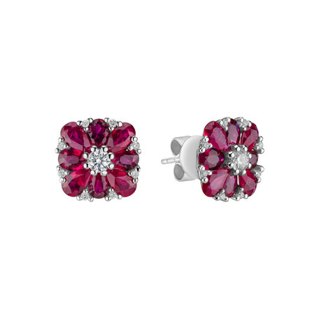 Diamond earrings and Ruby Magic Blossom