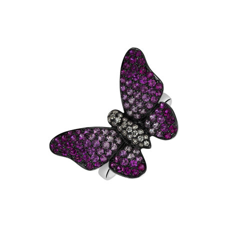 Diamond ring with Ruby and Sapphire Splendid Butterfly