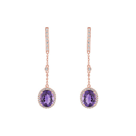 Diamond earrings with Amethyst Naturistic Pudding