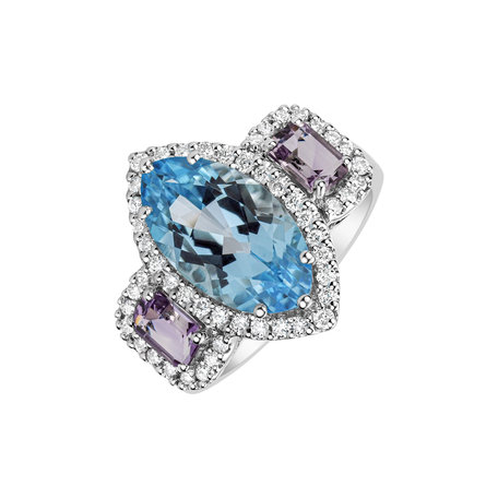 Diamond ring with Topaz and Amethyst Shallow Shasta