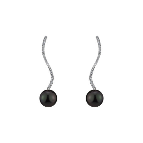 Diamond earrings with Pearl Wave of Darkness