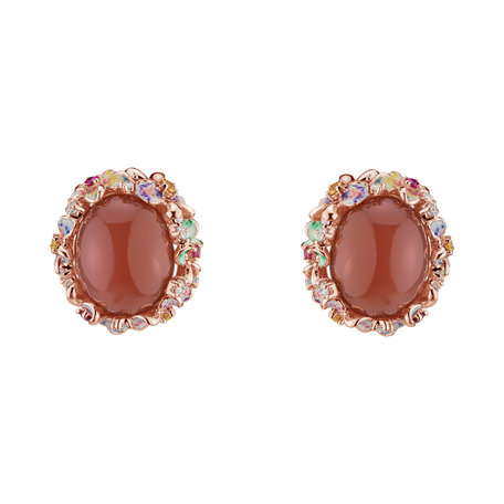 Diamond earrings with Moonstone and gemstones Ayse