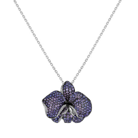 Diamond pendant with Sapphire Sunshine Orchid