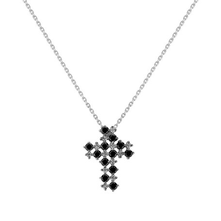 Pendant with black and white diamonds Godly Cross