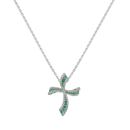 Diamond pendant with Emerald Crossroads of Happiness