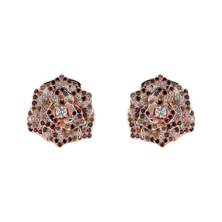 Earrings with white, brown and black diamonds Witching Rose