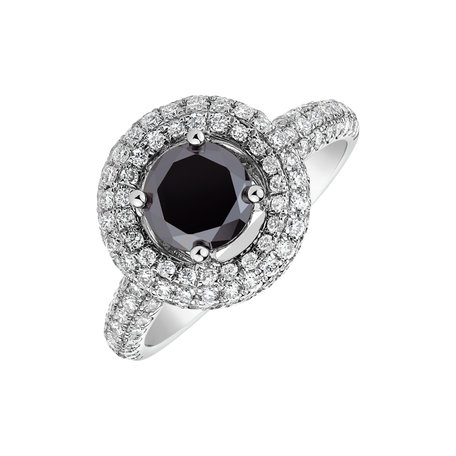 Ring with black and white diamonds Fool Moon