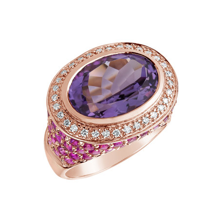Diamond ring with Amethyst and Ruby Agate
