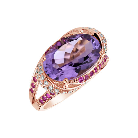 Diamond ring with Amethyst and Ruby Aquanetta