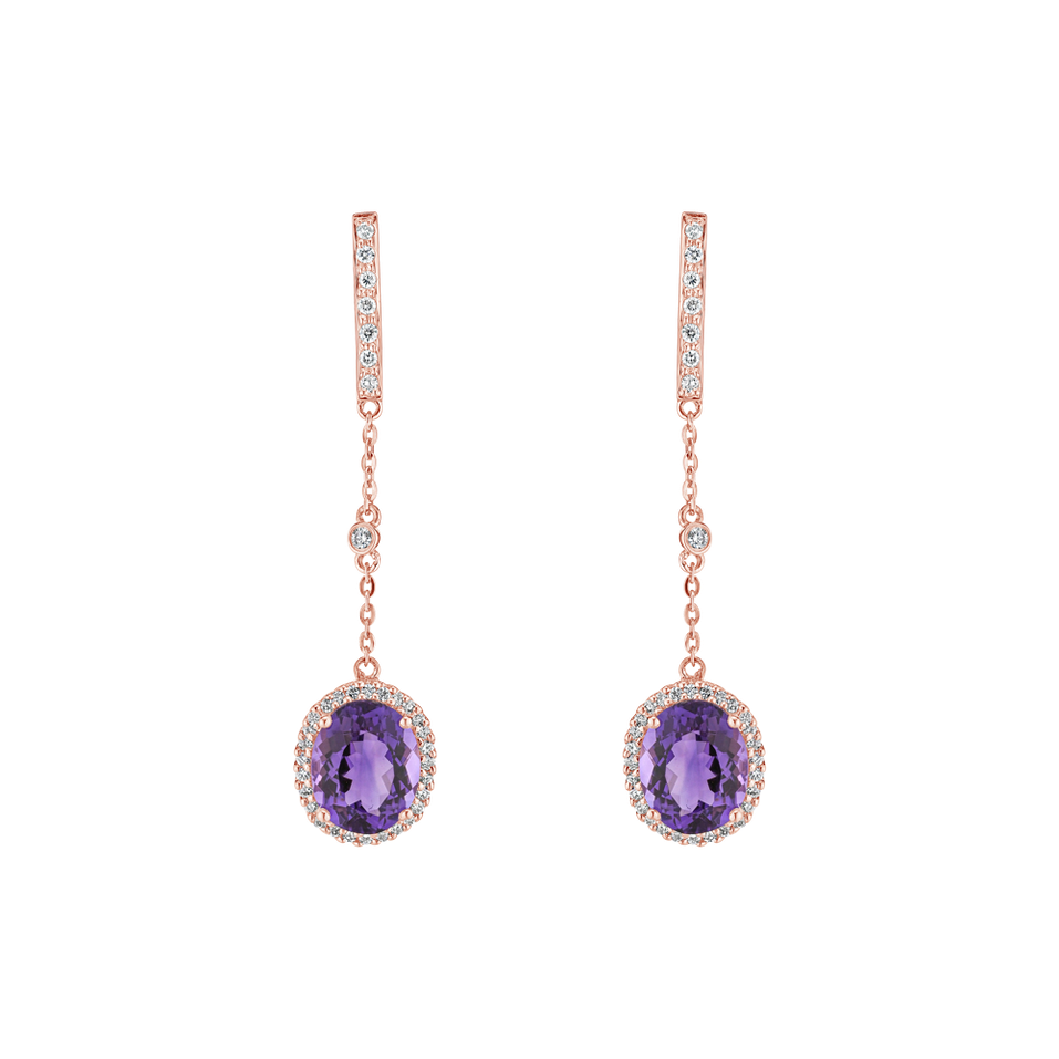 Diamond earrings with Amethyst Naturistic Pudding