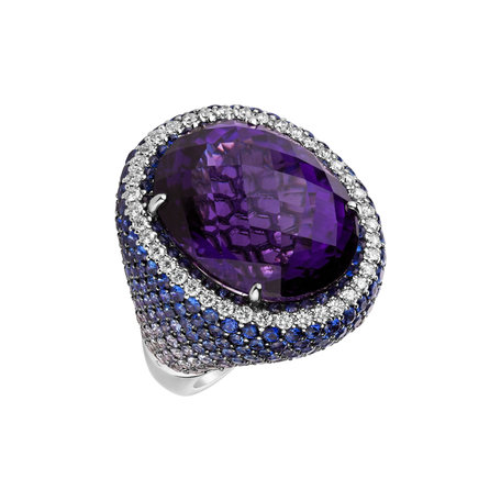 Diamond ring with Amethyst and Sapphire Violetta