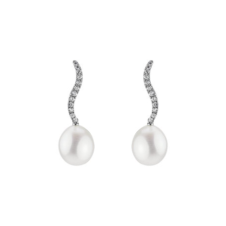 Diamond earrings with Pearl Octavia Wave