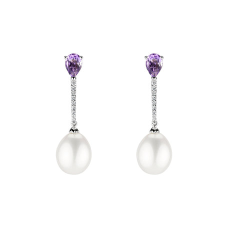 Earrings with Pearl, diamonds and Amethyst Ocean Beauty