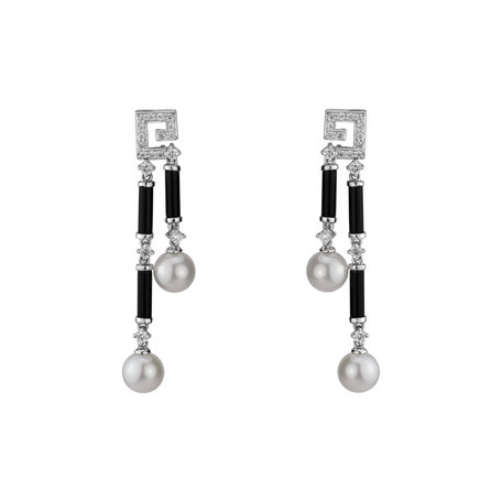 Diamond earrings, Pearl and Onyx Ocean Riddle