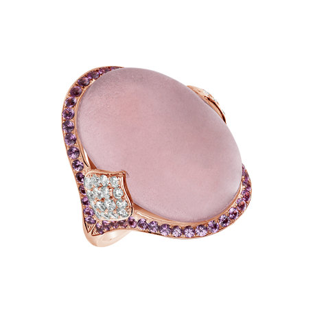 Diamond ring with Rose Quartz and Sapphire Treasure of Queen