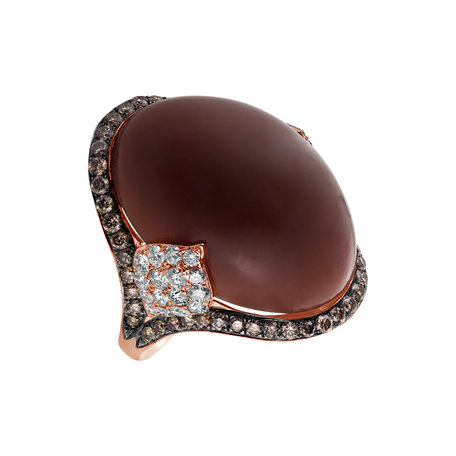 Ring with Moonstone, brown and white diamonds Gentility