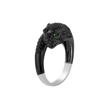 Ring with black diamonds and Garnet Dark Fauve