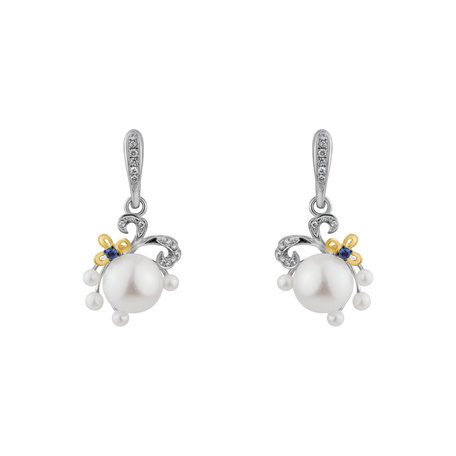 Diamond earrings, Pearl and Sapphire Nymph Signature