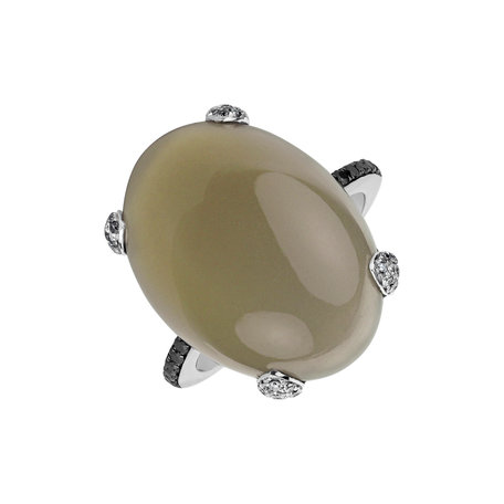 Ring with Moonstone, black and white diamonds Noble Gem