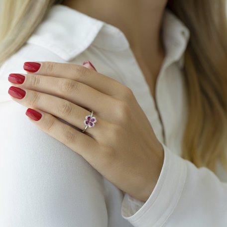 Diamond ring with Ruby Pink Luck