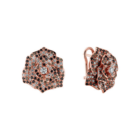 Earrings with white, brown and black diamonds Witching Rose