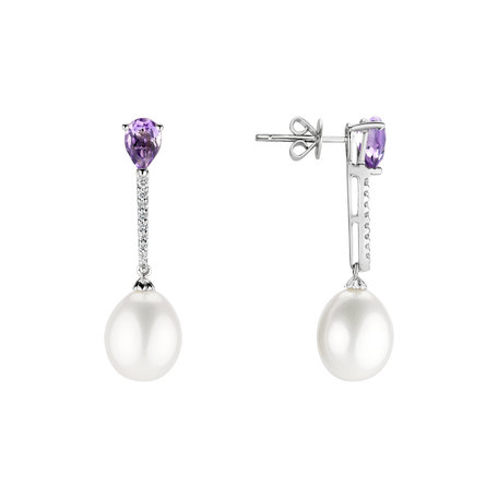 Earrings with Pearl, diamonds and Amethyst Ocean Beauty