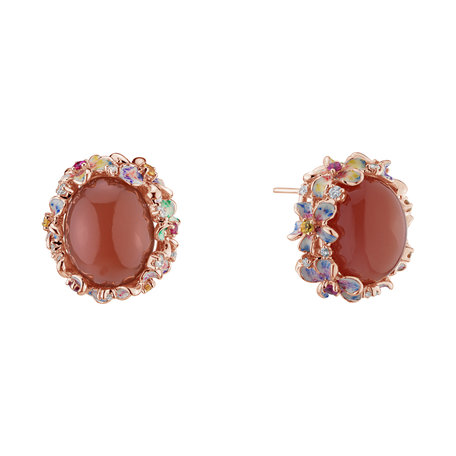 Diamond earrings with Moonstone and gemstones Ayse