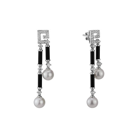 Diamond earrings, Pearl and Onyx Ocean Riddle