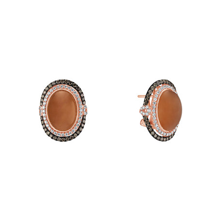 Earrings with Moonstone and brown diamonds Fairytale Alpenglow