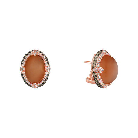 Earrings with Moonstone and brown diamonds Alpenglow Desire