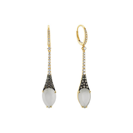 Earrings with brown and white diamonds Moon Drops