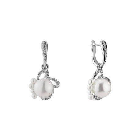 Diamond earrings with Pearl Nymph Poetry
