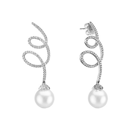 Diamond earrings with Pearl Spiral Ocean