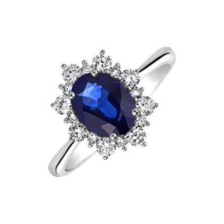 Diamond ring with Sapphire Princess Gem