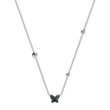 Necklace with black and white diamonds Magic Butterfly