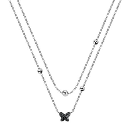 Necklace with black and white diamonds Magic Butterfly