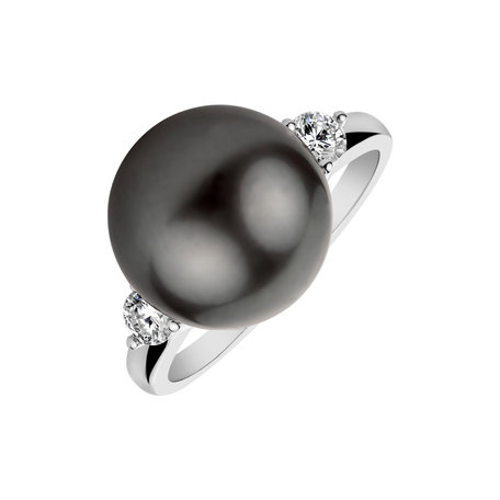 Diamond ring with Pearl Dark Sea