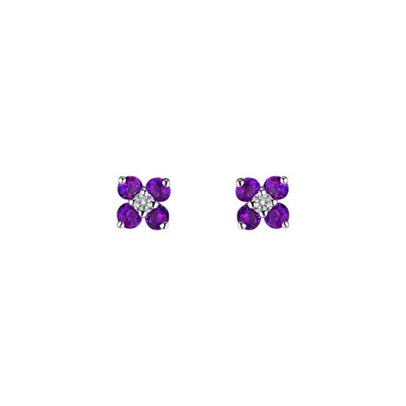 Diamond earrings with Amethyst Brazil Divine Bloom