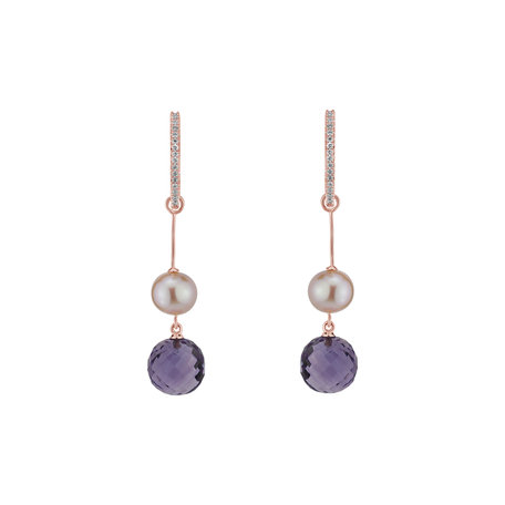 Earrings with Pearl, diamonds and Amethyst Brazil Dance