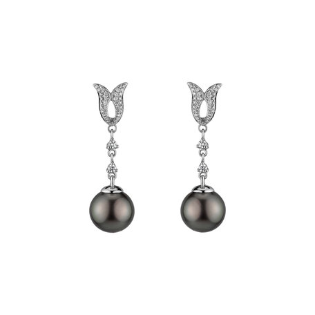 Diamond earrings with Pearl Deep Abyss