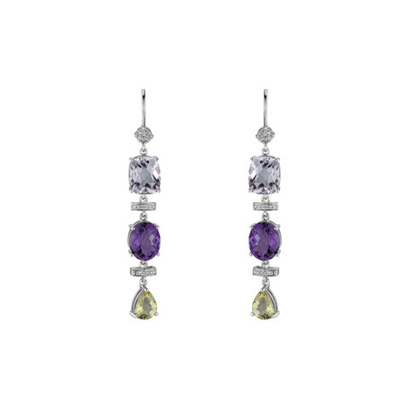 Diamond earrings, Amethyst and Quartz Sirène