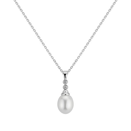 Diamond pendant with Pearl White Drop